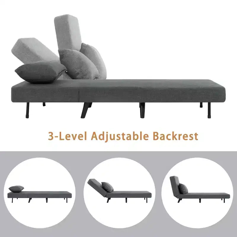 TUYOHW 3-in-1 Foldable Linen Chaise Lounge,Accent Chair with Footrest,Detachable Pillow,Adjustable Backrest,Convertible Sofa Bed for Living Room