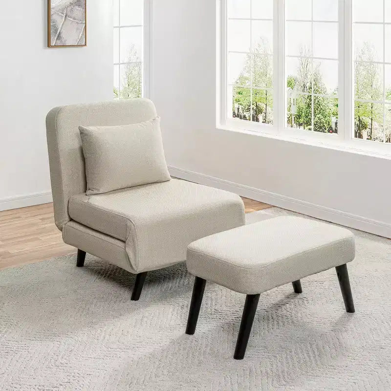 TUYOHW 3-in-1 Foldable Linen Chaise Lounge,Accent Chair with Footrest,Detachable Pillow,Adjustable Backrest,Convertible Sofa Bed for Living Room