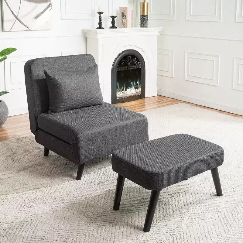 TUYOHW 3-in-1 Foldable Linen Chaise Lounge,Accent Chair with Footrest,Detachable Pillow,Adjustable Backrest,Convertible Sofa Bed for Living Room