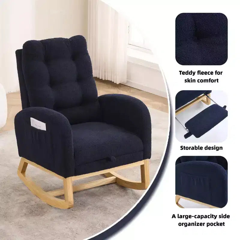 TUYOHW Accent Rocking Chair,High Back Rocker with Footrest,Rubber Wood Legs,Storage Pocket,Upholstered Chair for Living Room,Bedroom,Nursery
