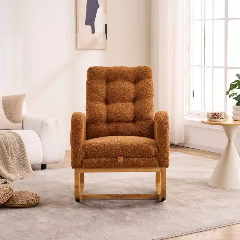 TUYOHW Accent Rocking Chair,High Back Rocker with Footrest,Rubber Wood Legs,Storage Pocket,Upholstered Chair for Living Room,Bedroom,Nursery