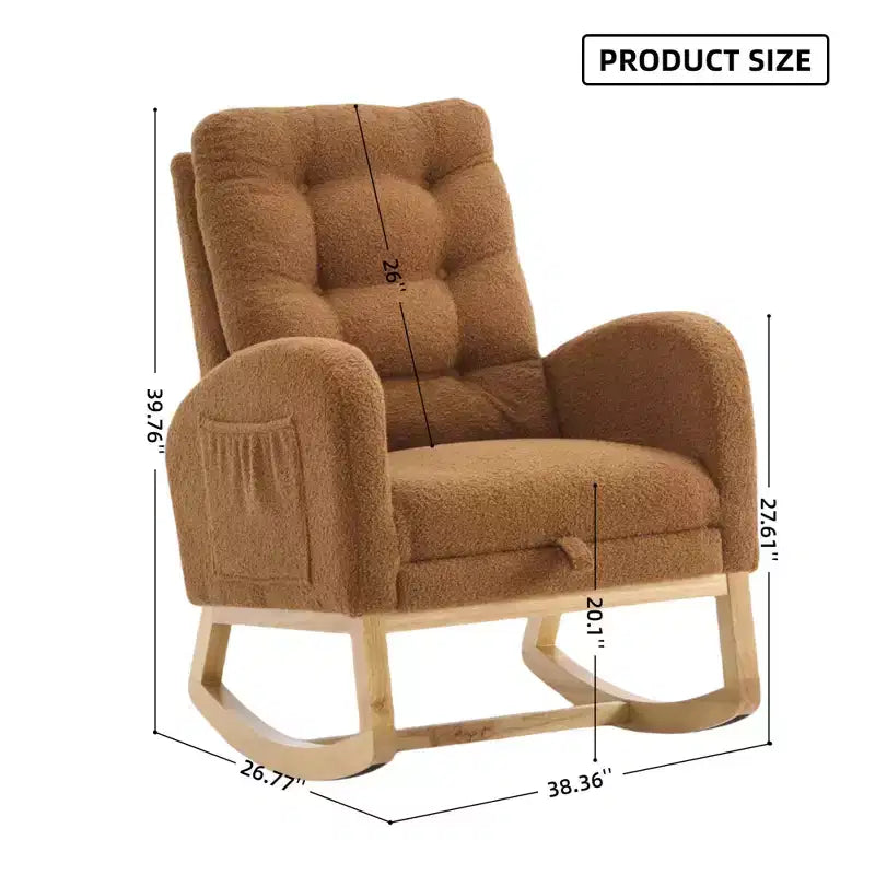 TUYOHW Accent Rocking Chair,High Back Rocker with Footrest,Rubber Wood Legs,Storage Pocket,Upholstered Chair for Living Room,Bedroom,Nursery