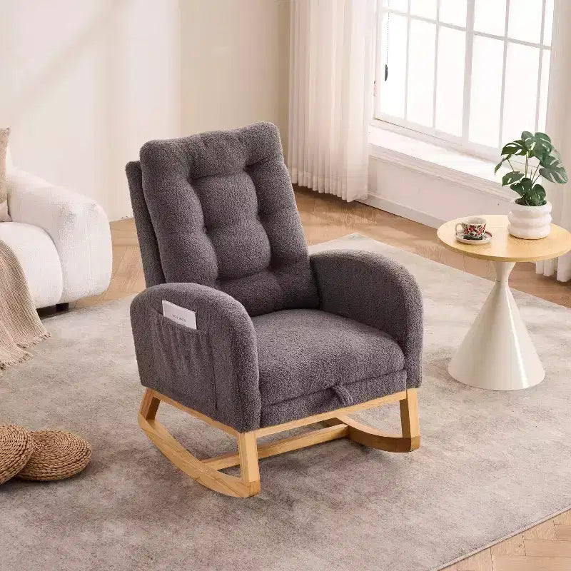TUYOHW Accent Rocking Chair,High Back Rocker with Footrest,Rubber Wood Legs,Storage Pocket,Upholstered Chair for Living Room,Bedroom,Nursery
