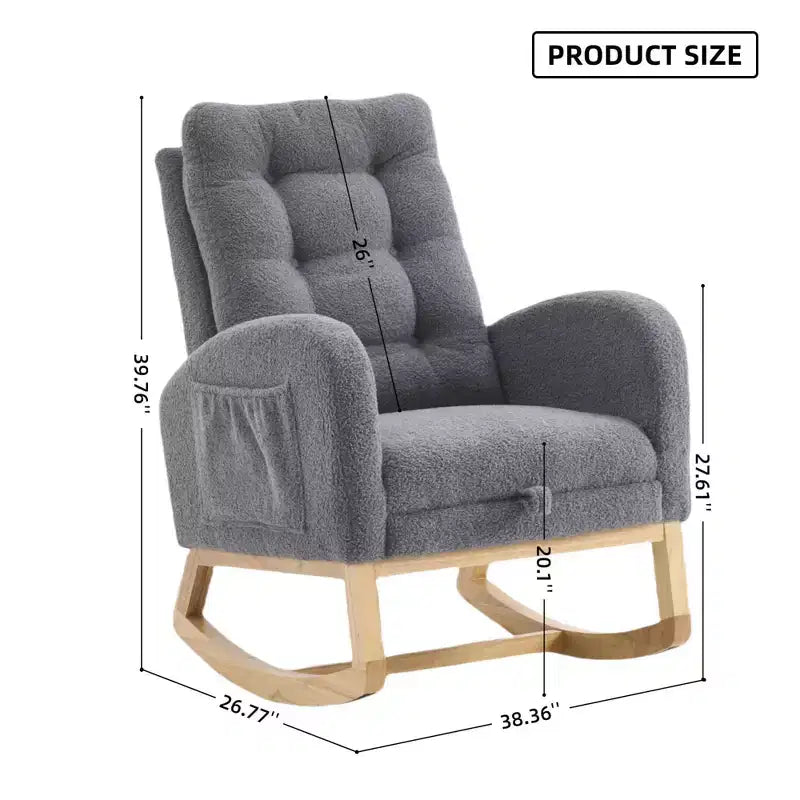 TUYOHW Accent Rocking Chair,High Back Rocker with Footrest,Rubber Wood Legs,Storage Pocket,Upholstered Chair for Living Room,Bedroom,Nursery