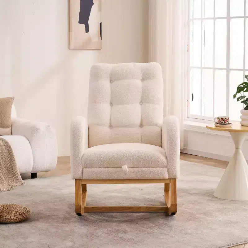 TUYOHW Accent Rocking Chair,High Back Rocker with Footrest,Rubber Wood Legs,Storage Pocket,Upholstered Chair for Living Room,Bedroom,Nursery