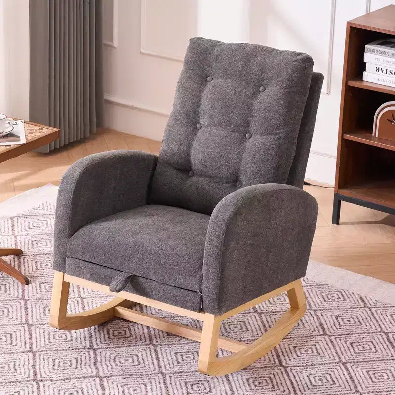 TUYOHW Accent Rocking Chair,High Back Rocker with Footrest,Rubber Wood Legs,Storage Pocket,Upholstered Chair for Living Room,Bedroom,Nursery