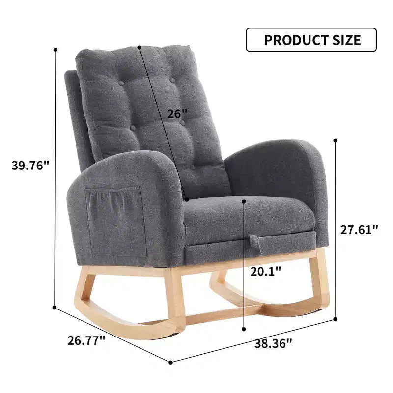 TUYOHW Accent Rocking Chair,High Back Rocker with Footrest,Rubber Wood Legs,Storage Pocket,Upholstered Chair for Living Room,Bedroom,Nursery