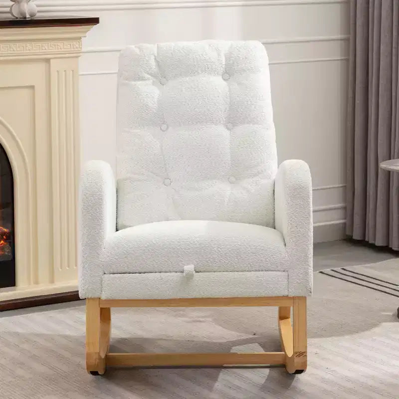 TUYOHW Accent Rocking Chair,High Back Rocker with Footrest,Rubber Wood Legs,Storage Pocket,Upholstered Chair for Living Room,Bedroom,Nursery