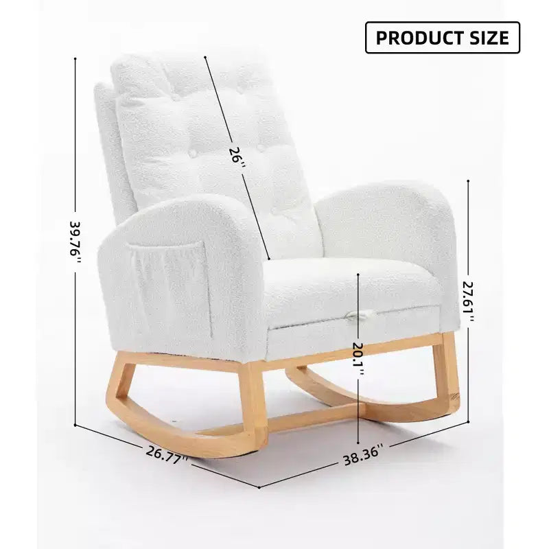 TUYOHW Accent Rocking Chair,High Back Rocker with Footrest,Rubber Wood Legs,Storage Pocket,Upholstered Chair for Living Room,Bedroom,Nursery