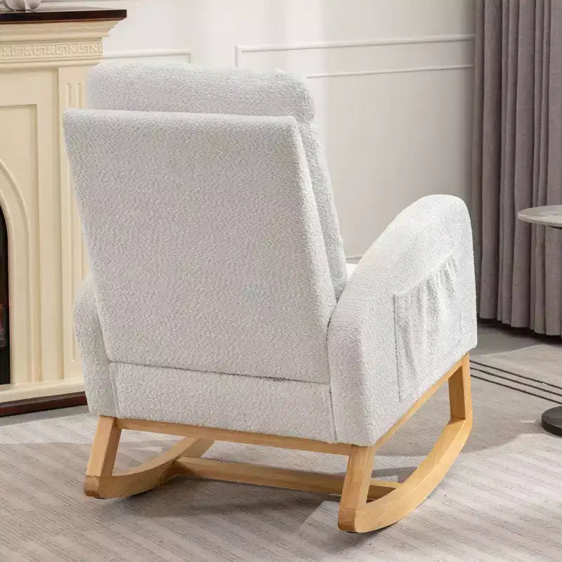 TUYOHW Accent Rocking Chair,High Back Rocker with Footrest,Rubber Wood Legs,Storage Pocket,Upholstered Chair for Living Room,Bedroom,Nursery