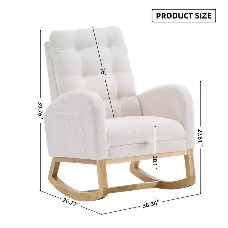 TUYOHW Accent Rocking Chair,High Back Rocker with Footrest,Rubber Wood Legs,Storage Pocket,Upholstered Chair for Living Room,Bedroom,Nursery