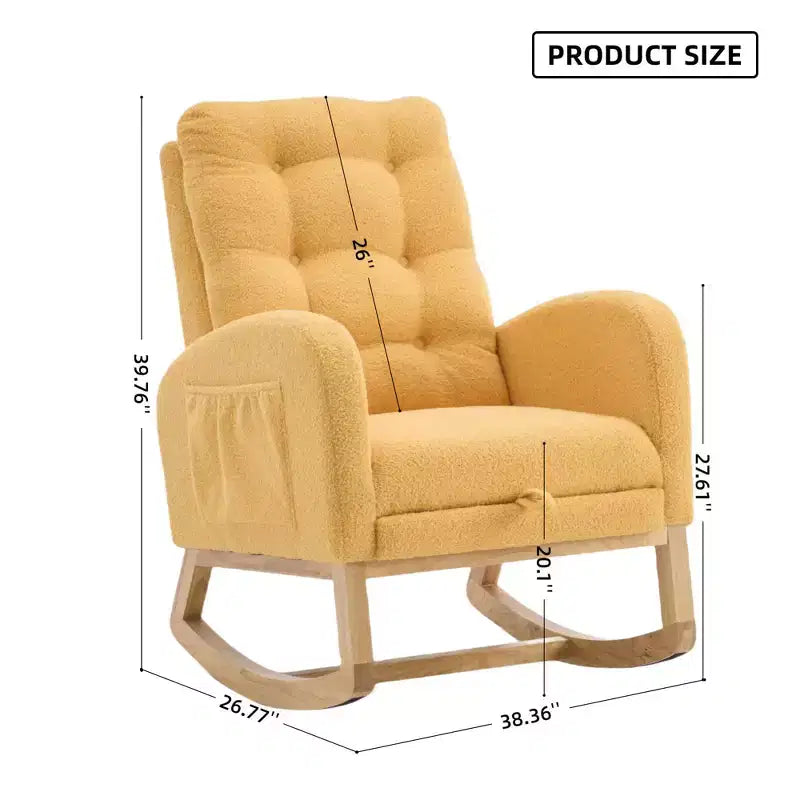 TUYOHW Accent Rocking Chair,High Back Rocker with Footrest,Rubber Wood Legs,Storage Pocket,Upholstered Chair for Living Room,Bedroom,Nursery