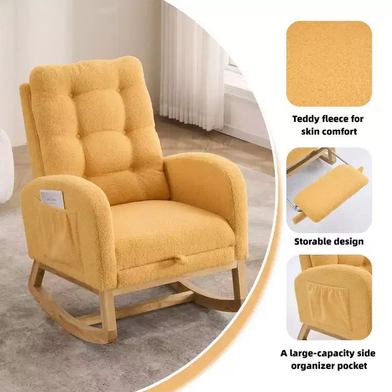 TUYOHW Accent Rocking Chair,High Back Rocker with Footrest,Rubber Wood Legs,Storage Pocket,Upholstered Chair for Living Room,Bedroom,Nursery