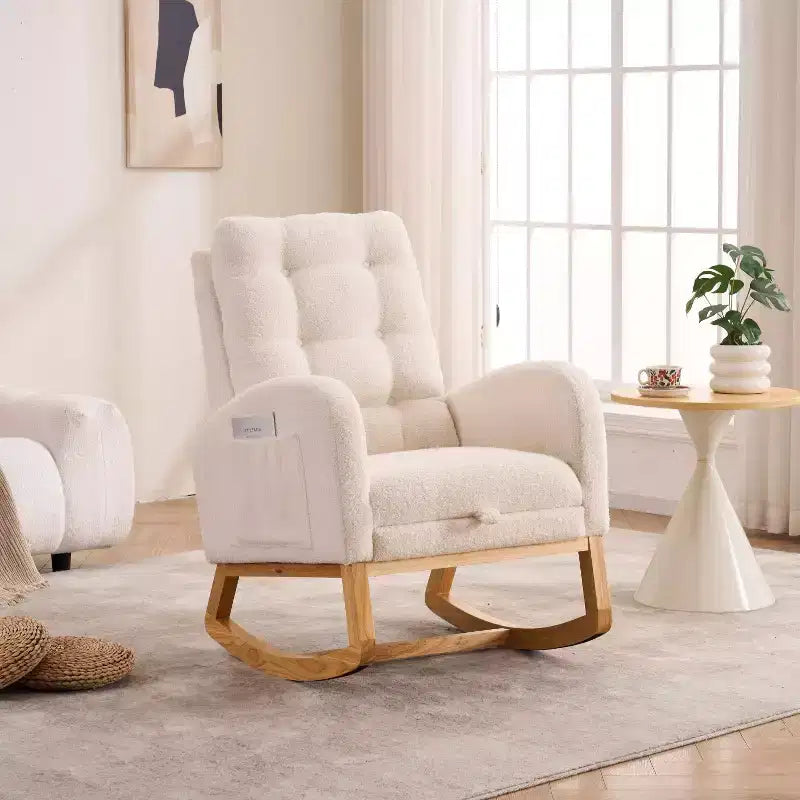 TUYOHW Accent Rocking Chair,High Back Rocker with Footrest,Rubber Wood Legs,Storage Pocket,Upholstered Chair for Living Room,Bedroom,Nursery