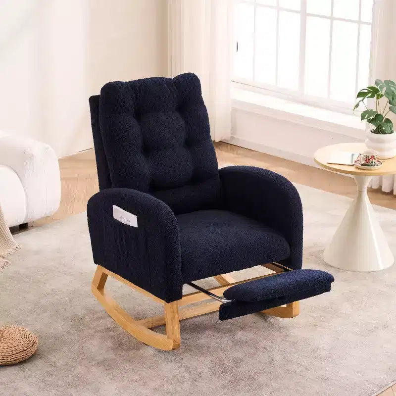 TUYOHW Accent Rocking Chair,High Back Rocker with Footrest,Rubber Wood Legs,Storage Pocket,Upholstered Chair for Living Room,Bedroom,Nursery