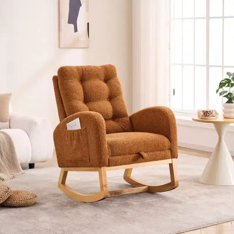 TUYOHW Accent Rocking Chair,High Back Rocker with Footrest,Rubber Wood Legs,Storage Pocket,Upholstered Chair for Living Room,Bedroom,Nursery