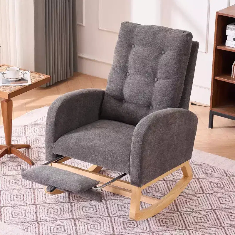 TUYOHW Accent Rocking Chair,High Back Rocker with Footrest,Rubber Wood Legs,Storage Pocket,Upholstered Chair for Living Room,Bedroom,Nursery