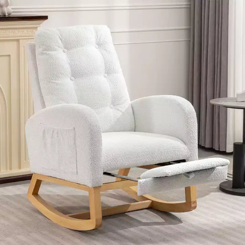 TUYOHW Accent Rocking Chair,High Back Rocker with Footrest,Rubber Wood Legs,Storage Pocket,Upholstered Chair for Living Room,Bedroom,Nursery