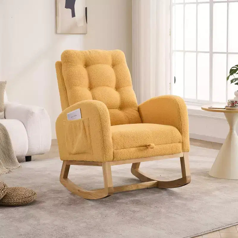 TUYOHW Accent Rocking Chair,High Back Rocker with Footrest,Rubber Wood Legs,Storage Pocket,Upholstered Chair for Living Room,Bedroom,Nursery