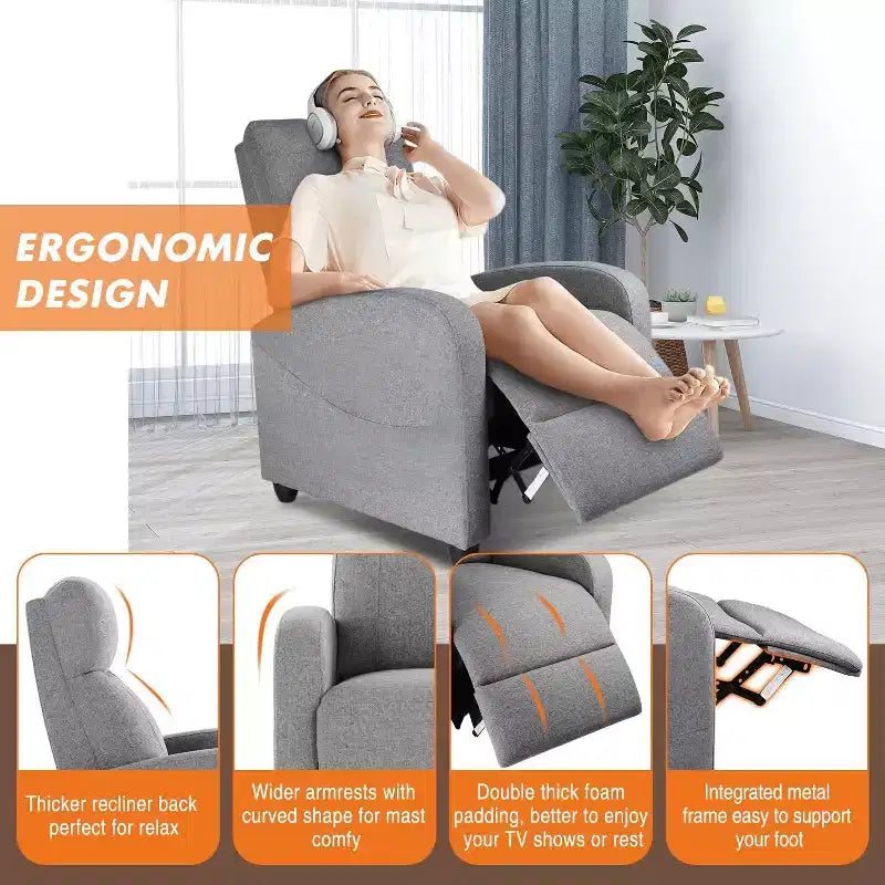 TUYOHW Manual Recliner Chair,Adjustable Winback Single Sofa with Massage,Heating,Reclining Lounge Chair for Living Room,Bedroom,Office