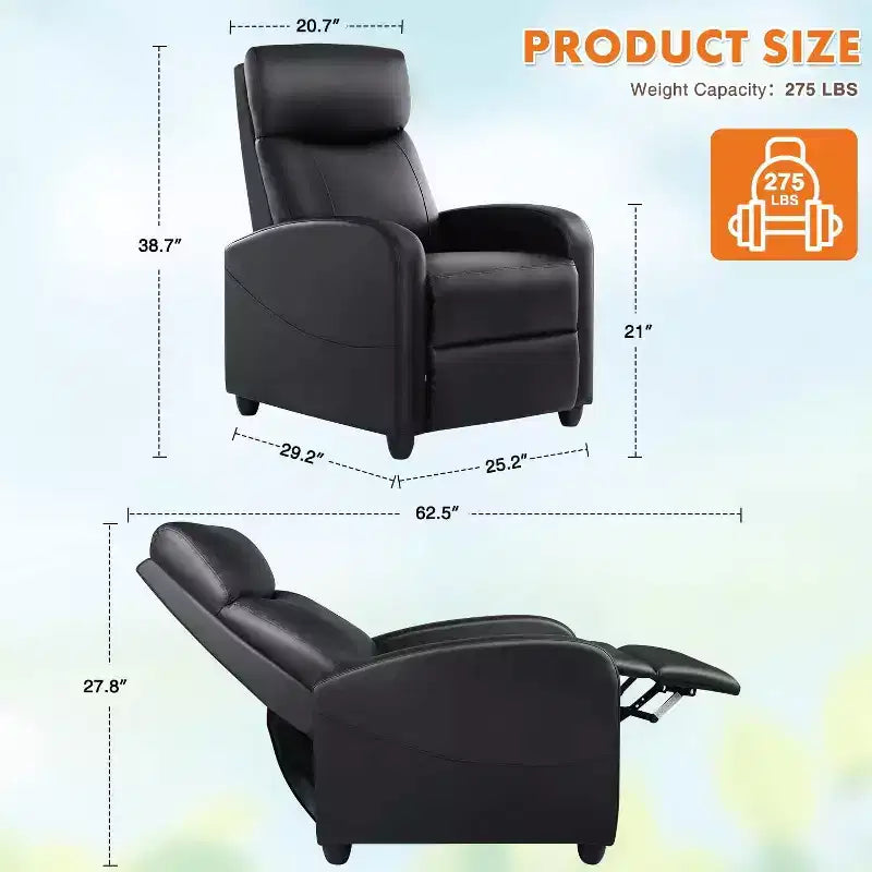 TUYOHW Manual Recliner Chair,Adjustable Winback Single Sofa with Massage,Heating,Reclining Lounge Chair for Living Room,Bedroom,Office