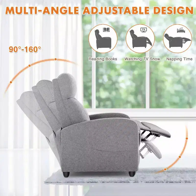 TUYOHW Manual Recliner Chair,Adjustable Winback Single Sofa with Massage,Heating,Reclining Lounge Chair for Living Room,Bedroom,Office
