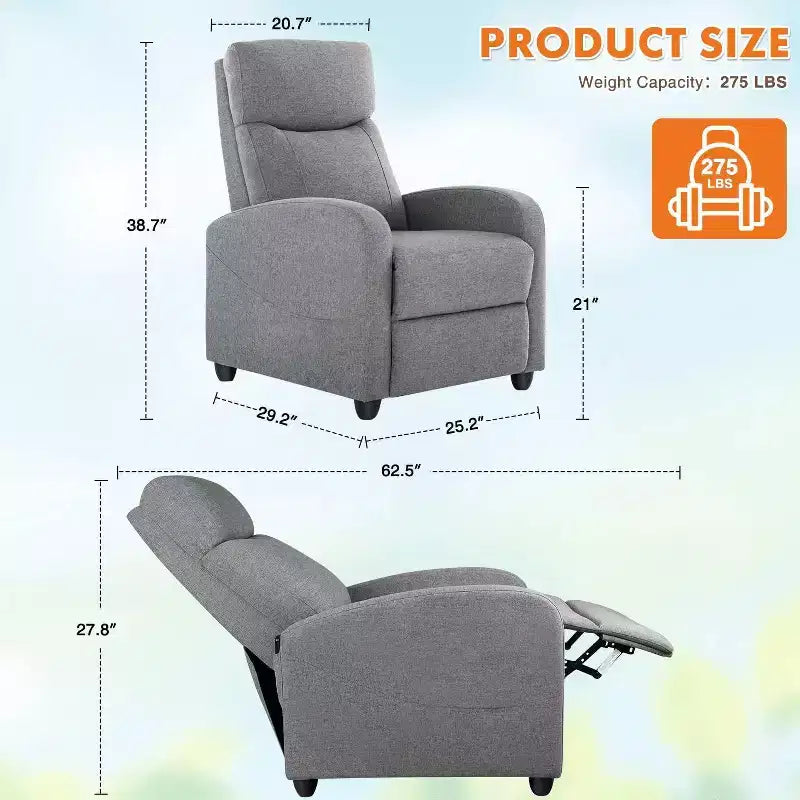 TUYOHW Manual Recliner Chair,Adjustable Winback Single Sofa with Massage,Heating,Reclining Lounge Chair for Living Room,Bedroom,Office