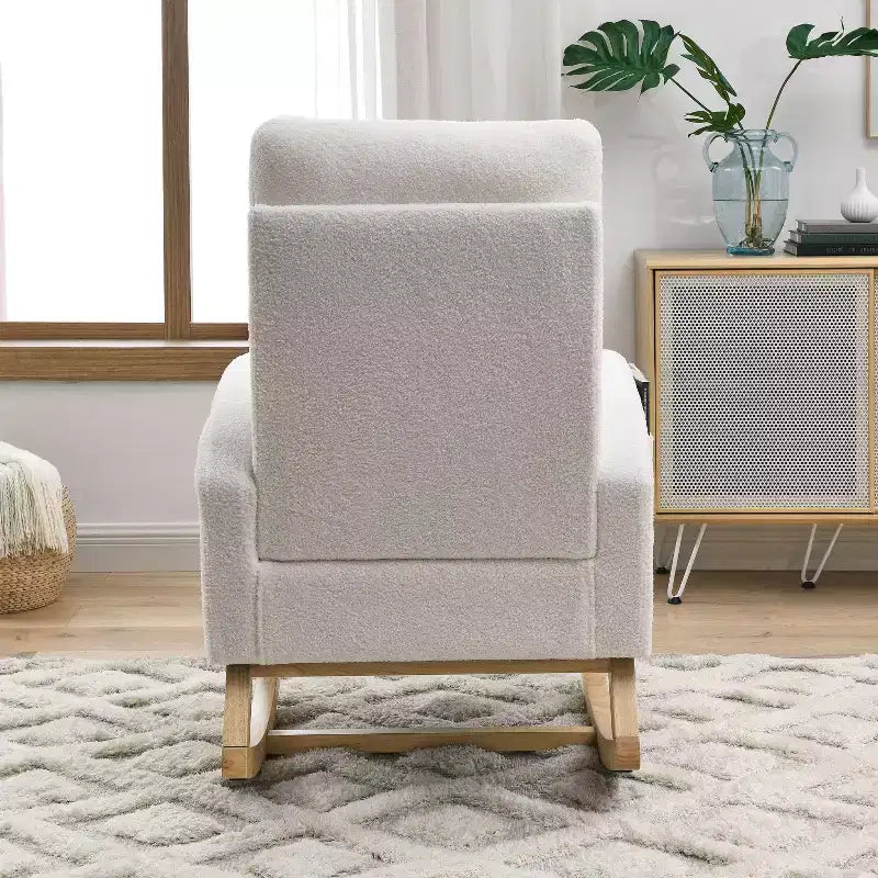 TUYOHW Modern High Backrest Rocking Chair,Teddy Fleece Upholstered Armchair with Side Pockets,27.6 Lounge Chair for Living Room,Bedroom,Balcony