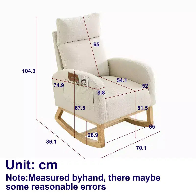 TUYOHW Modern High Backrest Rocking Chair,Teddy Fleece Upholstered Armchair with Side Pockets,27.6 Lounge Chair for Living Room,Bedroom,Balcony