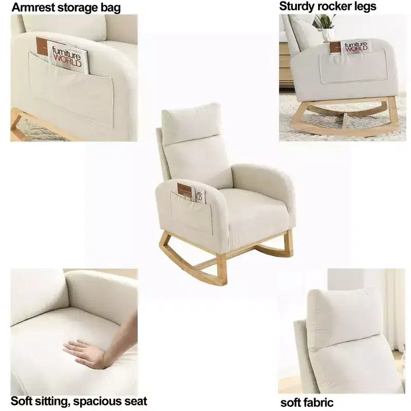 TUYOHW Modern High Backrest Rocking Chair,Teddy Fleece Upholstered Armchair with Side Pockets,27.6 Lounge Chair for Living Room,Bedroom,Balcony