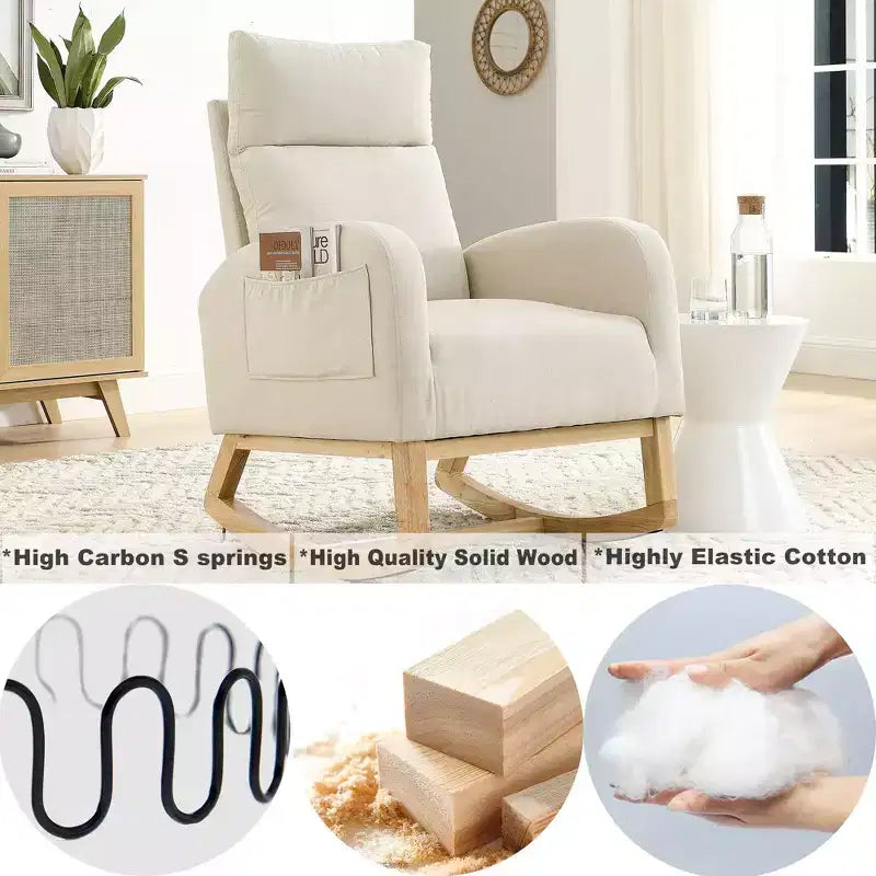 TUYOHW Modern High Backrest Rocking Chair,Teddy Fleece Upholstered Armchair with Side Pockets,27.6 Lounge Chair for Living Room,Bedroom,Balcony
