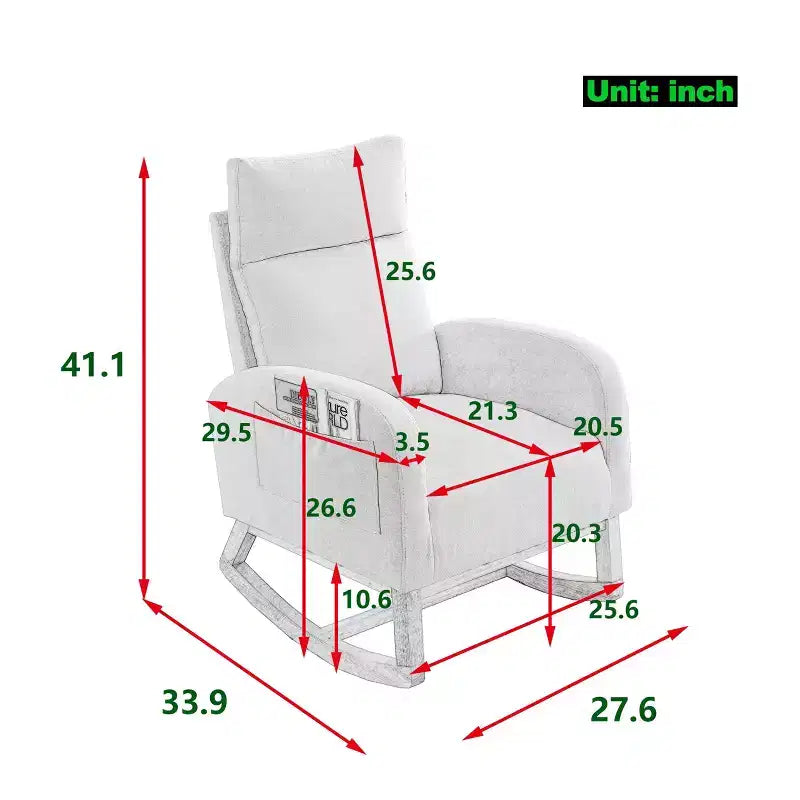 TUYOHW Modern High Backrest Rocking Chair,Teddy Fleece Upholstered Armchair with Side Pockets,27.6 Lounge Chair for Living Room,Bedroom,Balcony