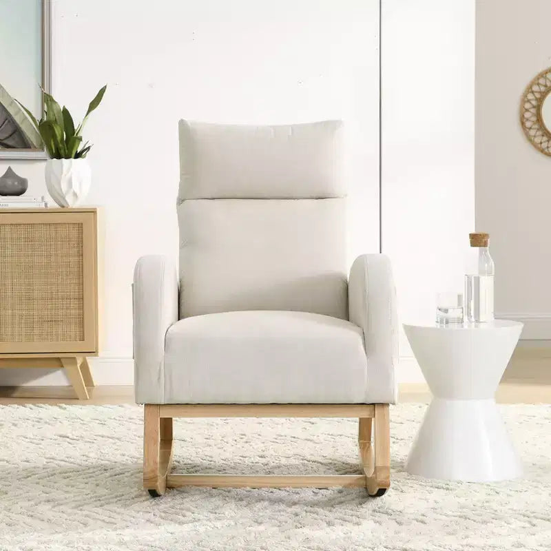TUYOHW Modern High Backrest Rocking Chair,Teddy Fleece Upholstered Armchair with Side Pockets,27.6 Lounge Chair for Living Room,Bedroom,Balcony