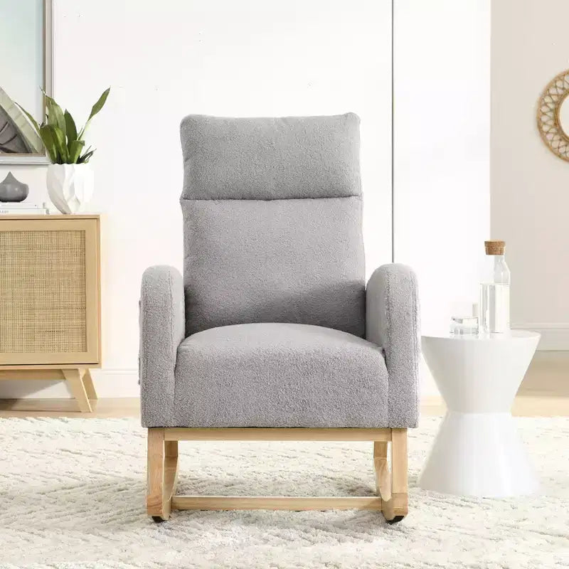 TUYOHW Modern High Backrest Rocking Chair,Teddy Fleece Upholstered Armchair with Side Pockets,27.6 Lounge Chair for Living Room,Bedroom,Balcony