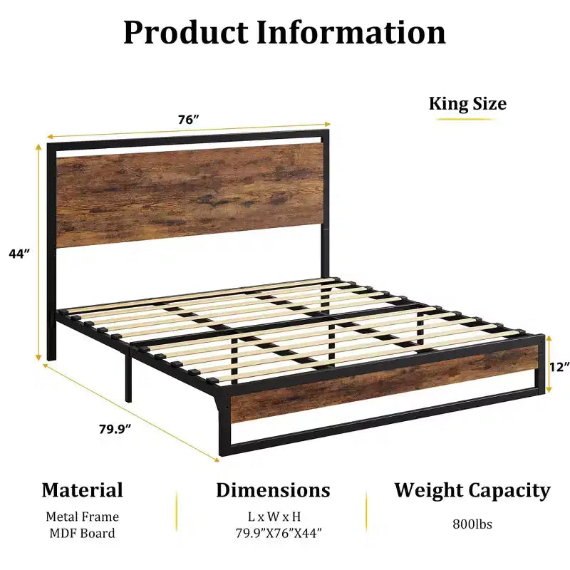 Bed Frame with Headboard and Footboard, Heavy Duty Slats Support with Under Bed Storage, Non-Slip, Easy Assembly, Rustic Brown (6 in, Twin)