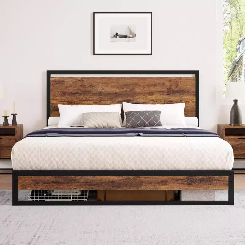 Bed Frame with Headboard and Footboard, Heavy Duty Slats Support with Under Bed Storage, Non-Slip, Easy Assembly, Rustic Brown (6 in, Twin)