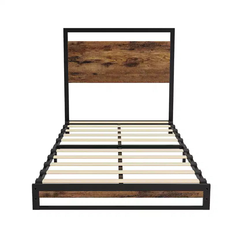 Bed Frame with Headboard and Footboard, Heavy Duty Slats Support with Under Bed Storage, Non-Slip, Easy Assembly, Rustic Brown (6 in, Twin)