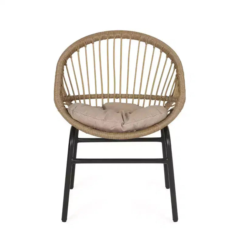 MAYEERTY Set of 2 Patio Boho Woven Rattan Outdoor Dining Chairs with Metal Frame & Water-Resistant Cushions