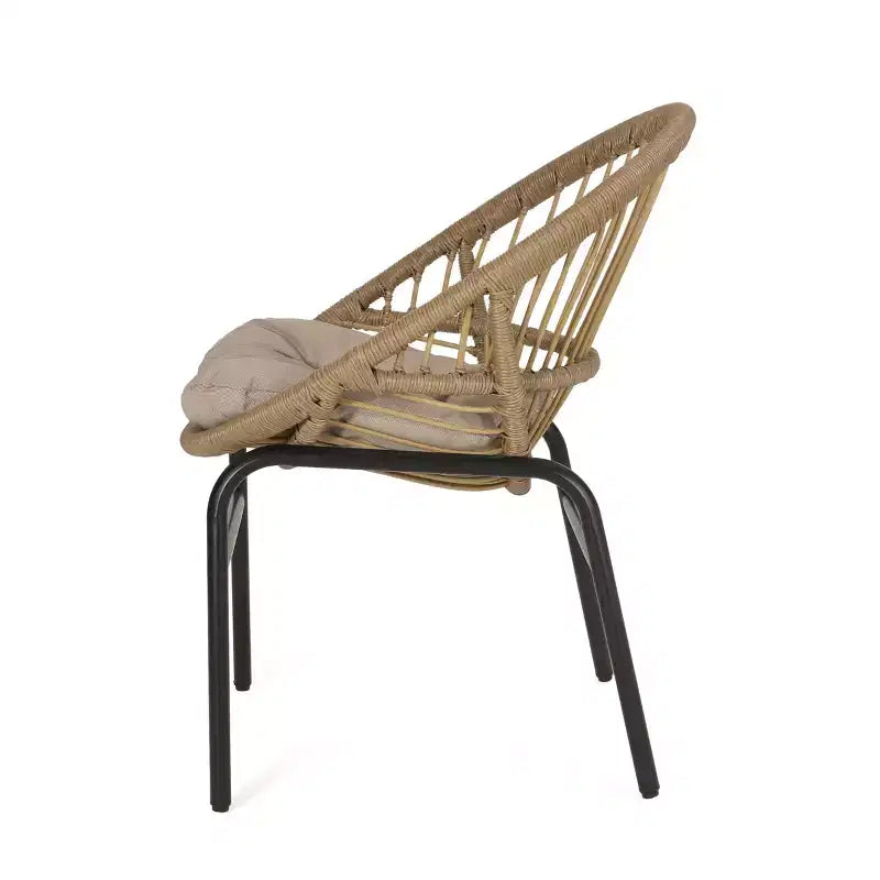 MAYEERTY Set of 2 Patio Boho Woven Rattan Outdoor Dining Chairs with Metal Frame & Water-Resistant Cushions