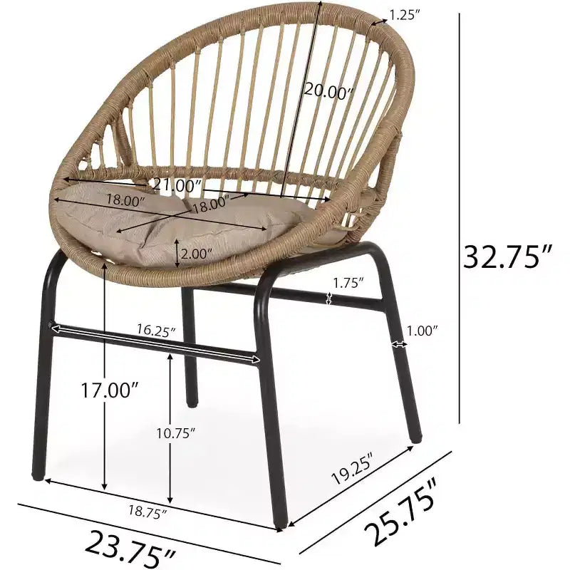 MAYEERTY Set of 2 Patio Boho Woven Rattan Outdoor Dining Chairs with Metal Frame & Water-Resistant Cushions