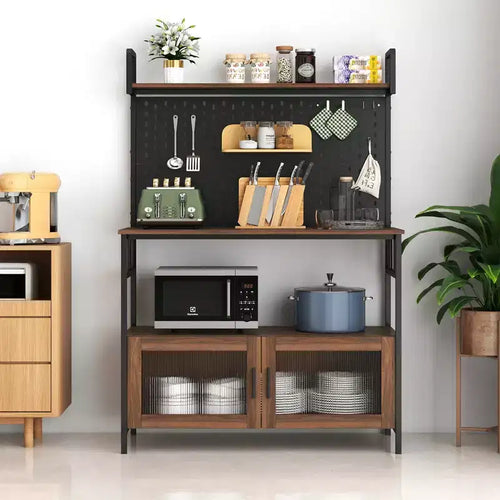 CLIHOME 2-Door Kitchen Bakers Rack, Microwave Oven Stand, Utility Storage Shelf, Kitchen Organizer