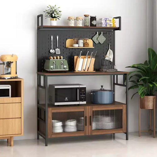 CLIHOME 2-Door Kitchen Bakers Rack, Microwave Oven Stand, Utility Storage Shelf, Kitchen Organizer