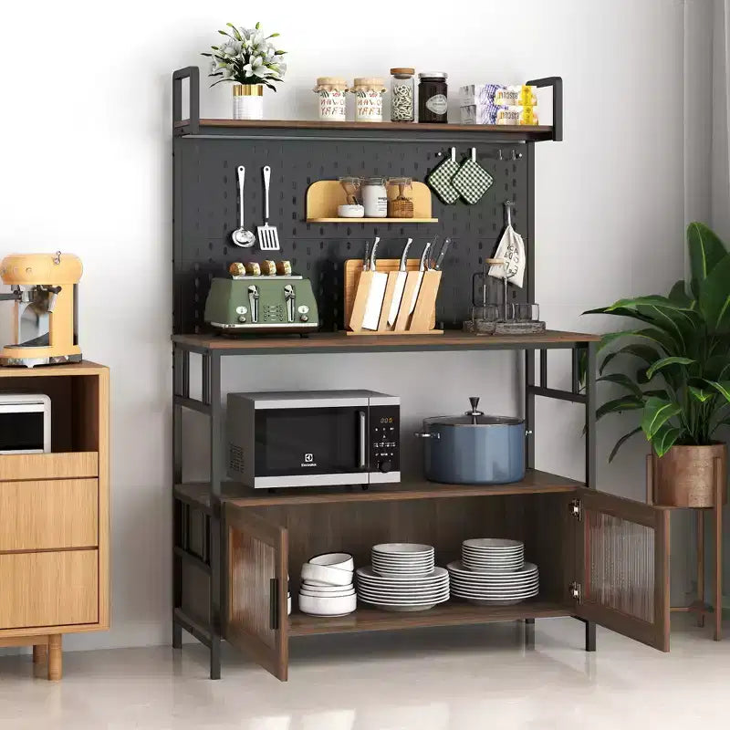 CLIHOME 2-Door Kitchen Bakers Rack, Microwave Oven Stand, Utility Storage Shelf, Kitchen Organizer