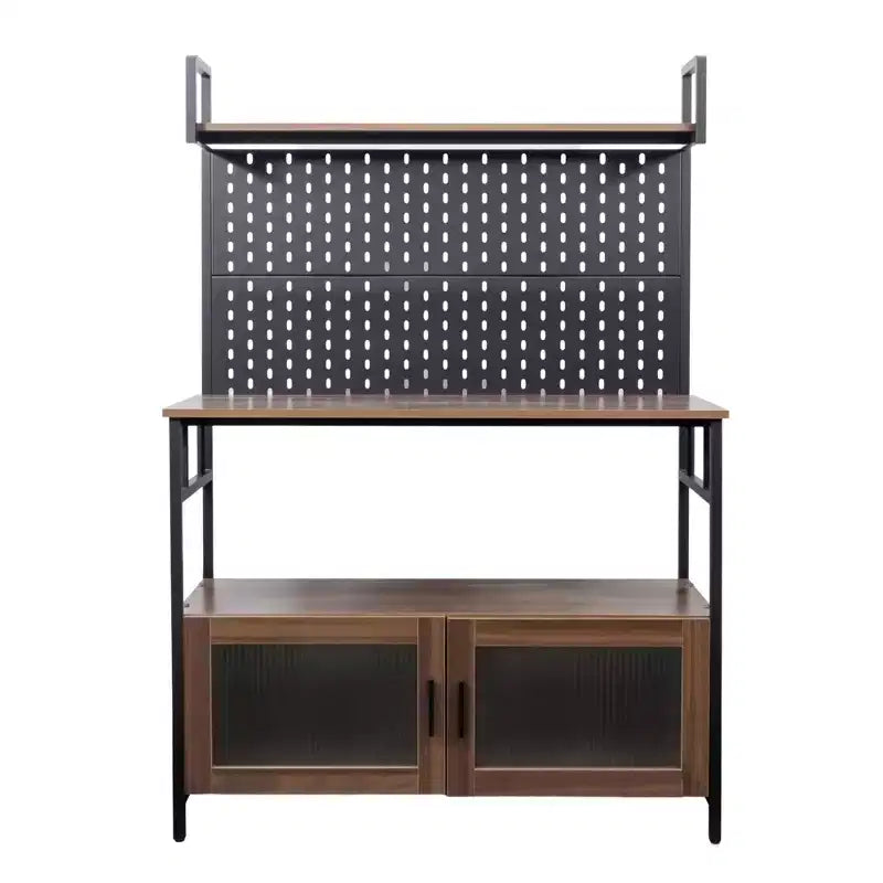 CLIHOME 2-Door Kitchen Bakers Rack, Microwave Oven Stand, Utility Storage Shelf, Kitchen Organizer
