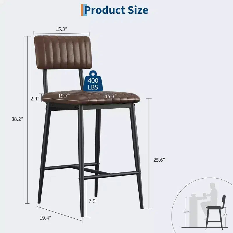 Bar Stools Set of 2, PU Leather Counter Height Bar Stools with Thick Cushion and Thickened Metal Legs, for Island, Counter Bar, Kitchen