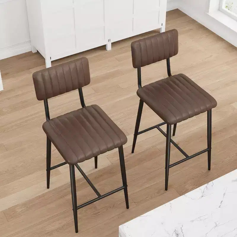 Bar Stools Set of 2, PU Leather Counter Height Bar Stools with Thick Cushion and Thickened Metal Legs, for Island, Counter Bar, Kitchen