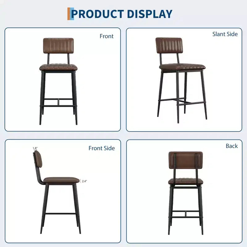 Bar Stools Set of 2, PU Leather Counter Height Bar Stools with Thick Cushion and Thickened Metal Legs, for Island, Counter Bar, Kitchen