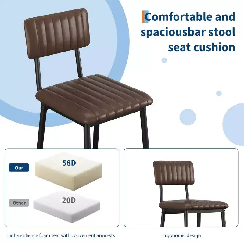 Bar Stools Set of 2, PU Leather Counter Height Bar Stools with Thick Cushion and Thickened Metal Legs, for Island, Counter Bar, Kitchen