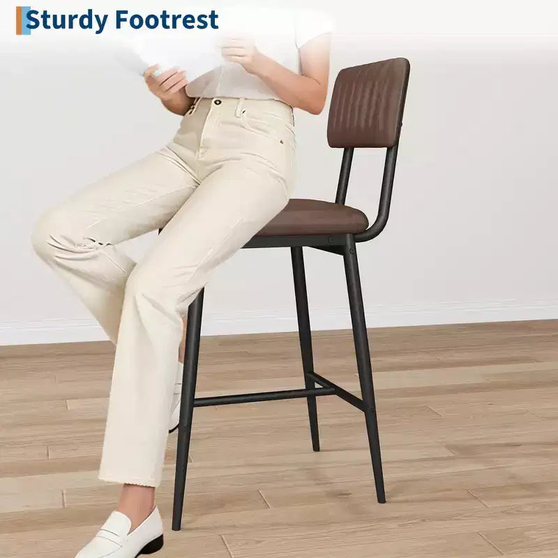Bar Stools Set of 2, PU Leather Counter Height Bar Stools with Thick Cushion and Thickened Metal Legs, for Island, Counter Bar, Kitchen