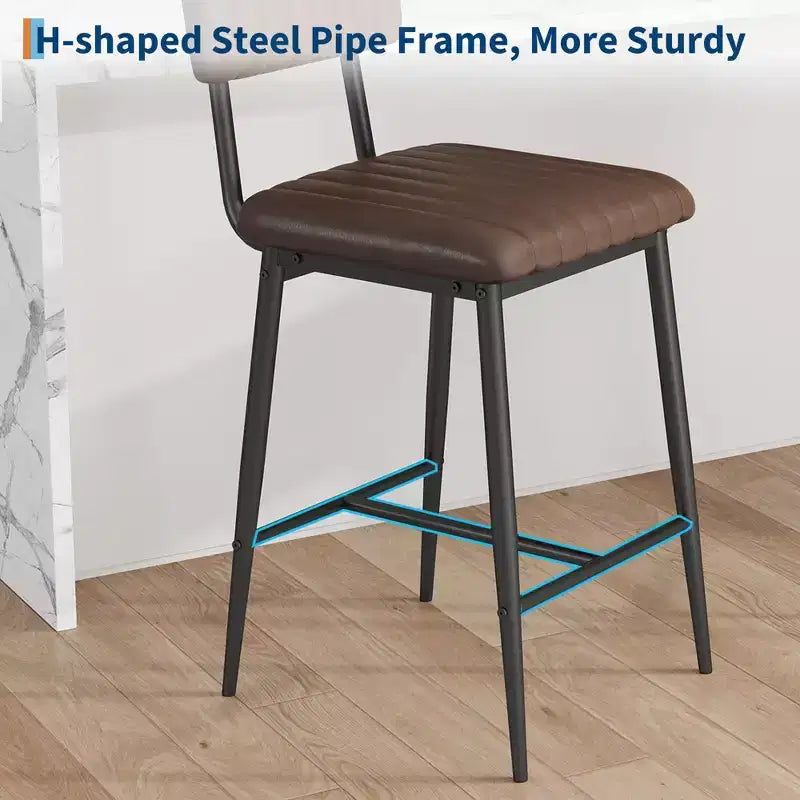 Bar Stools Set of 2, PU Leather Counter Height Bar Stools with Thick Cushion and Thickened Metal Legs, for Island, Counter Bar, Kitchen